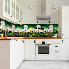 Панель стеновая ПВХ для кухни 4000х600х1 мм орхидеи белые - фото 3