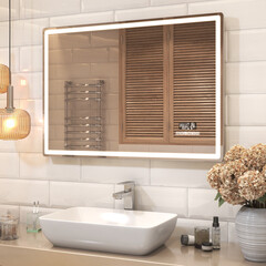 Зеркало с подсветкой прямоугольное 100х70 см Vigo Geometry Media voice 1000 (409) - фото 3