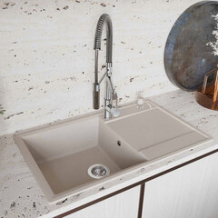 Мойка для кухни Florentina Консул 760 76х50х18 см врезная с крылом кварц песочная - фото 3
