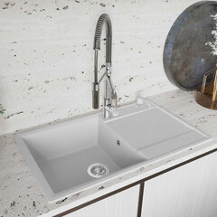 Мойка для кухни Florentina Консул 760 76х50х18 см врезная с крылом кварц жасмин - фото 3
