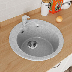 Мойка для кухни Dr.Gans Дора d43,5х20 см врезная искусственный камень серая - фото 7