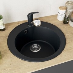 Мойка для кухни Dr.Gans Дора d43,5х20 см врезная искусственный камень черная - фото 3