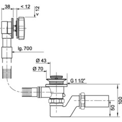 Сифон для ванны Wirquin 1 1/2х40 мм регулируемый слив d50 мм с выпуском d70 мм полуавтомат (30987154) - фото 2