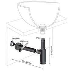 Сифон для раковины Wirquin Black Touch 1 1/4х32 мм без выпуска с соединением 40 мм черный (30724757) - фото 5