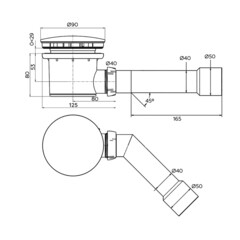 Сифон для душевого поддона Wirquin Black Touch 1 1/2х40 мм проточный с выпуском d50 мм с соединением 40/50 мм (30724776) - фото 2