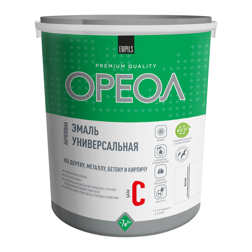 Изображение товара Эмаль универсальная акриловая Ореол основа C бесцветная глянцевая 2,4 кг