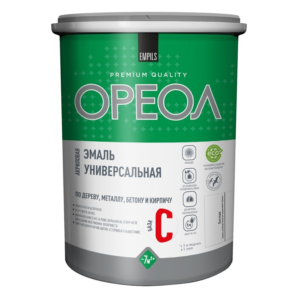 

Эмаль универсальная акриловая Ореол основа C бесцветная глянцевая 0,9 кг, Бесцветный