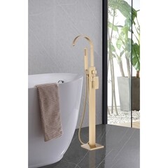 Смеситель для ванны напольный Abber Wasserfall золото матовое однорычажный с лейкой (AF8615G) - фото 3