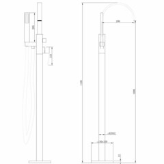Смеситель для ванны напольный Abber Wasserfall золото матовое однорычажный с лейкой (AF8615G) - фото 2