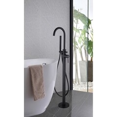 Смеситель для ванны напольный Abber Wasser Kreis черный матовый однорычажный с лейкой (AF8115B) - фото 3