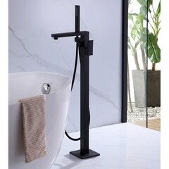 Смеситель для ванны напольный Abber Daheim черный матовый однорычажный с лейкой (AF8215B) - фото 3