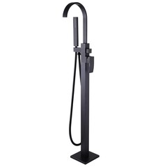 Смеситель для ванны напольный Abber Wasserfall черный матовый однорычажный с лейкой (AF8615B)