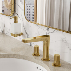 Смеситель для раковины встраиваемый WasserKraft Ems двухвентильный золото (7635) - фото 2