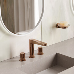 Смеситель для раковины встраиваемый WasserKraft Paar двухвентильный розовое золото (8835) - фото 3