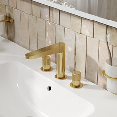 Смеситель для раковины встраиваемый WasserKraft Schunter двухвентильный золото (8235) - фото 5