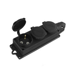 Изображение товара Розетка штепсельная UNIVersal тройная с заземлением IP44 черная