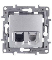 Изображение товара Розетка компьютерная/ телефонная Legrand Etika встраиваемая алюминий RJ11/ RJ45 (672452)