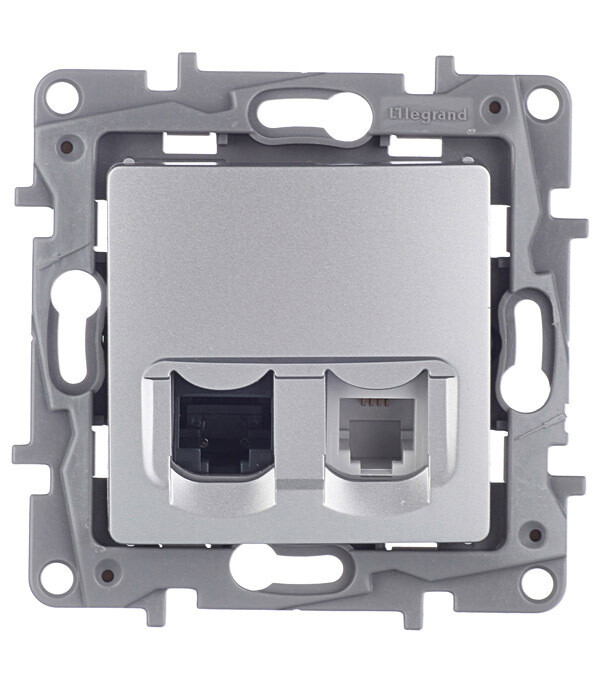 Изображение товара Розетка Legrand Etika RJ11/RJ45 встраиваемая алюминий 672452