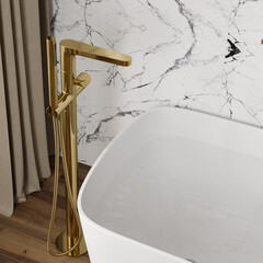 Смеситель для ванны напольный WasserKraft Ems 7600 золото однорычажный с лейкой (7621) - фото 3