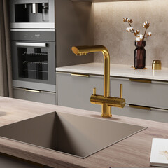 Смеситель для кухни WasserKraft золото с поворотным изливом с подключением к фильтру однорычажный (A8387) - фото 3