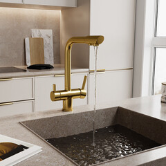 Смеситель для кухни WasserKraft золото с поворотным изливом с подключением к фильтру однорычажный (A8387) - фото 4