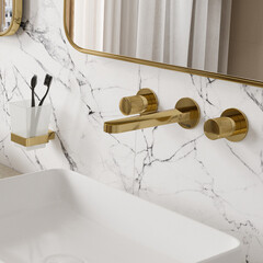 Смеситель для раковины встраиваемый WasserKraft Ems двухвентильный золото (7645) - фото 2