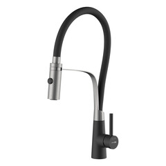 Изображение товара Смеситель для кухни WasserKraft никель/черный с гибким изливом однорычажный (A8417)