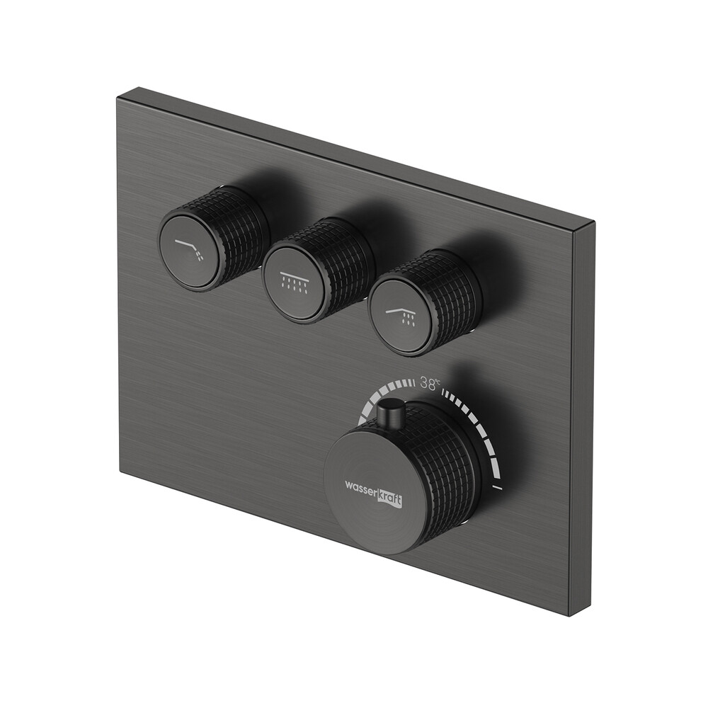 

Смеситель для душа встраиваемый WasserKraft Wiese термостатический с переключателем без лейки оружейная сталь (8458 Thermo)