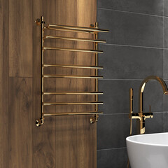 Полотенцесушитель водяной Indigo Just Shelf 800х500 мм лесенка золото - фото 2