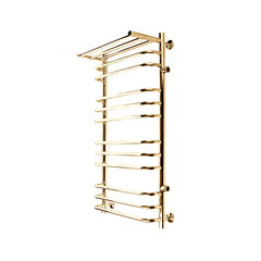 Полотенцесушитель водяной Indigo Brace 1000х500 мм лесенка с боковым подключением 600 мм справа с полкой золото - фото 4