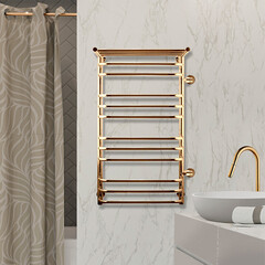 Полотенцесушитель водяной Indigo Brace 1000х500 мм лесенка с боковым подключением 600 мм справа с полкой золото - фото 3