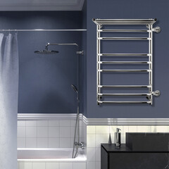 Полотенцесушитель водяной Indigo Brace 800х500 мм лесенка с боковым подключением 600 мм справа с полкой хром - фото 2