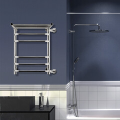 Полотенцесушитель водяной Indigo Brace 600х400 мм лесенка с боковым подключением 500 мм справа с полкой хром - фото 3