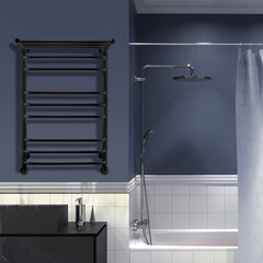 Полотенцесушитель водяной Indigo Brace 800х500 мм лесенка с полкой черный муар - фото 3