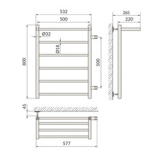 Полотенцесушитель водяной Indigo Line 800х500 мм лесенка с боковым подключением 500 мм справа с полкой хром - фото 2