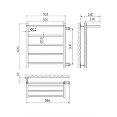Полотенцесушитель водяной Indigo Line 600х500 мм лесенка с боковым подключением 500 мм справа с полкой хром - фото 2