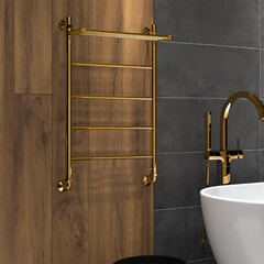 Полотенцесушитель водяной Indigo Line 800х500 мм лесенка с полкой золото - фото 3