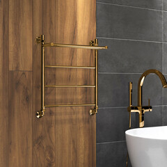 Полотенцесушитель водяной Indigo Line 600х500 мм лесенка с полкой золото - фото 3