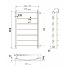 Полотенцесушитель водяной Indigo Arc 900х500 мм лесенка с боковым подключением 800 мм хром - фото 2