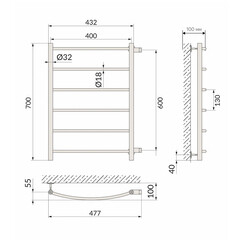 Полотенцесушитель водяной Indigo Arc 700х400 мм лесенка с боковым подключением 600 мм графит металлик - фото 2