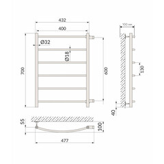 Полотенцесушитель водяной Indigo Arc 700х400 мм лесенка с боковым подключением 600 мм белый матовый - фото 2