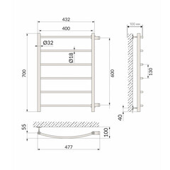 Полотенцесушитель водяной Indigo Arc 700х400 мм лесенка с боковым подключением 600 мм хром - фото 3