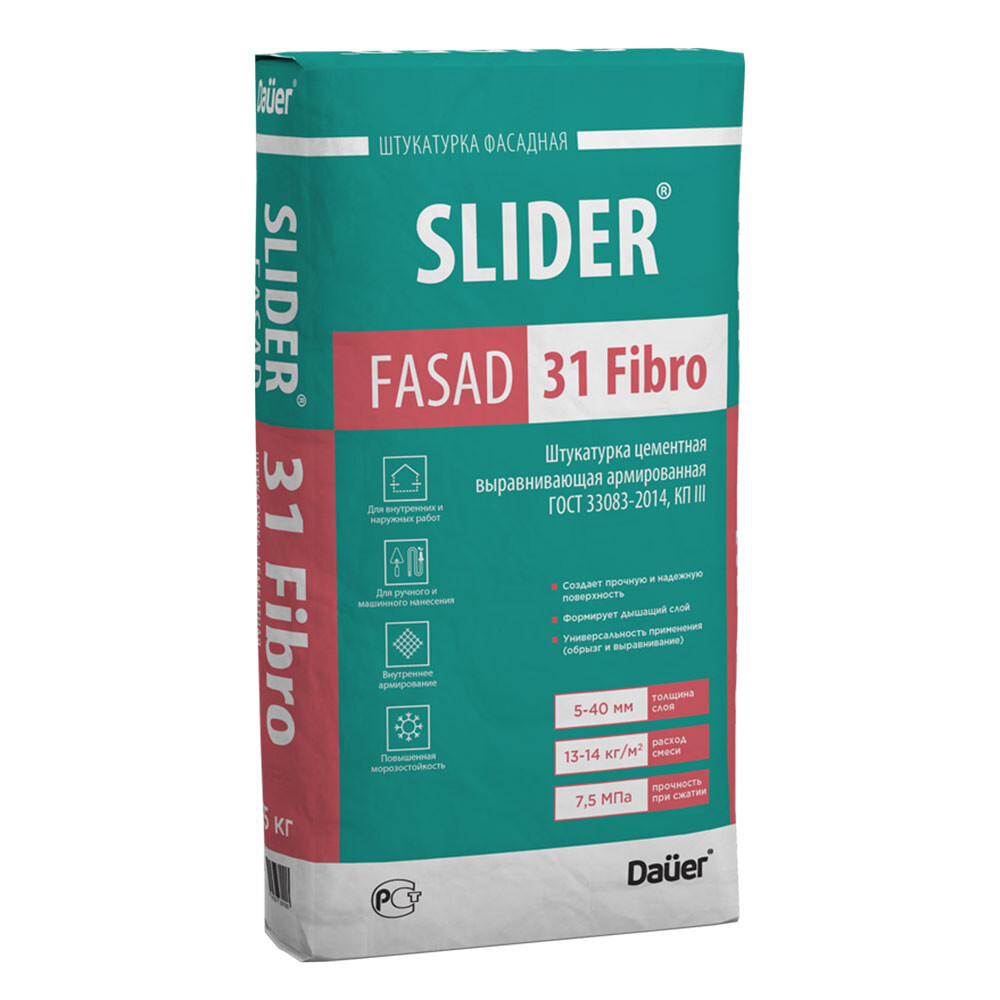 Изображение товара Штукатурка цементная Dauer Slider Fasad 31 Fibro армированная 25 кг