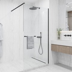 Душевая перегородка Ulitka Walk in Light черная 120х195 см стекло прозрачное 8 мм с полотенцедержателем (74104555) - фото 3