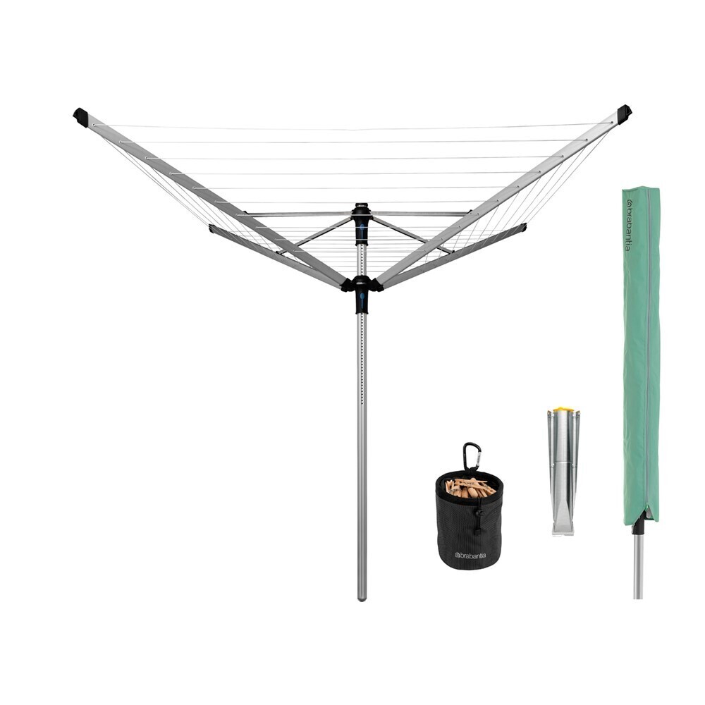 

Сушилка для белья напольная Brabantia Lift-O-Matic Advance 50 м 1970х2900х2900 мм с чехлом мешком серая металлик, Серый