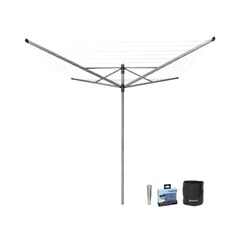 Изображение товара Сушилка для белья напольная Brabantia Lift-O-Matic 50 м 1920х2950х2950 мм с чехлом мешком прищепками серая металлик