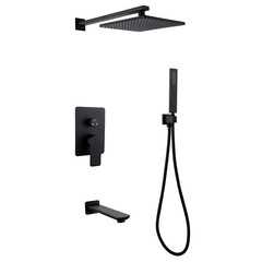 Душевая система Abber Weiss Insel встраиваемая с верхним душем с лейкой с изливом черная матовая (AF8017B)
