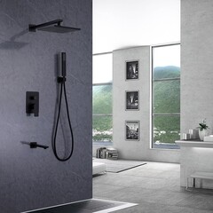 Душевая система Abber Weiss Insel встраиваемая с верхним душем с лейкой с изливом черная матовая (AF8017B) - фото 3