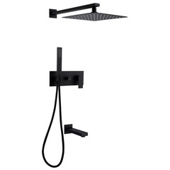 Душевая система Abber Daheim встраиваемая с верхним душем с лейкой с изливом черная матовая (AF8217B)