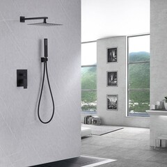 Душевая система Abber Daheim встраиваемая с верхним душем с лейкой черная матовая (AF8219B) - фото 2